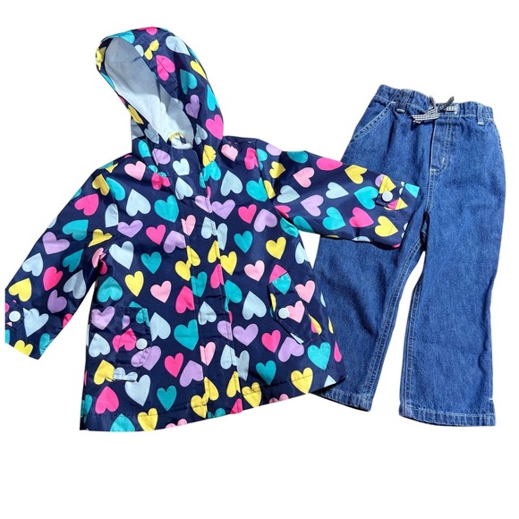 Carter's Other - Carters Toddler Rain Jacket & Cherokee Denim Jeans Girls Size 24M Outfit Set
